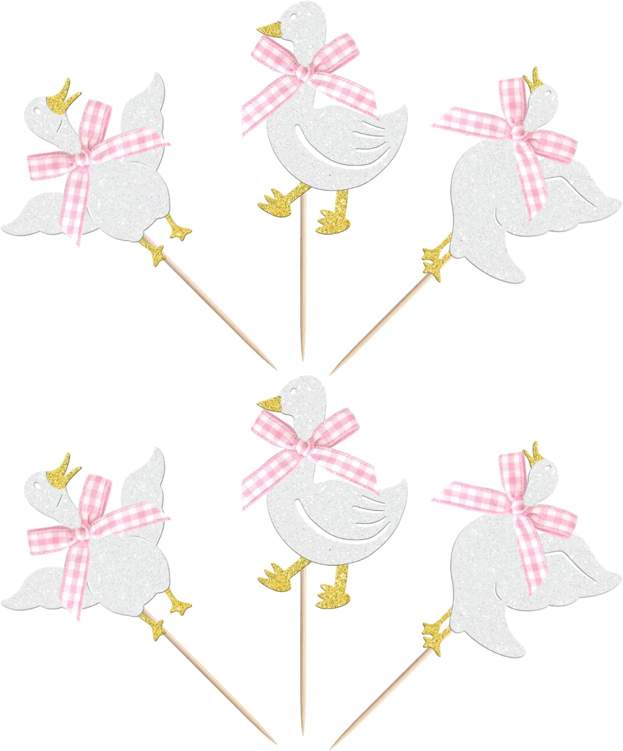 24 PCS Pink Bow Silly Goose Cupcake Toppers