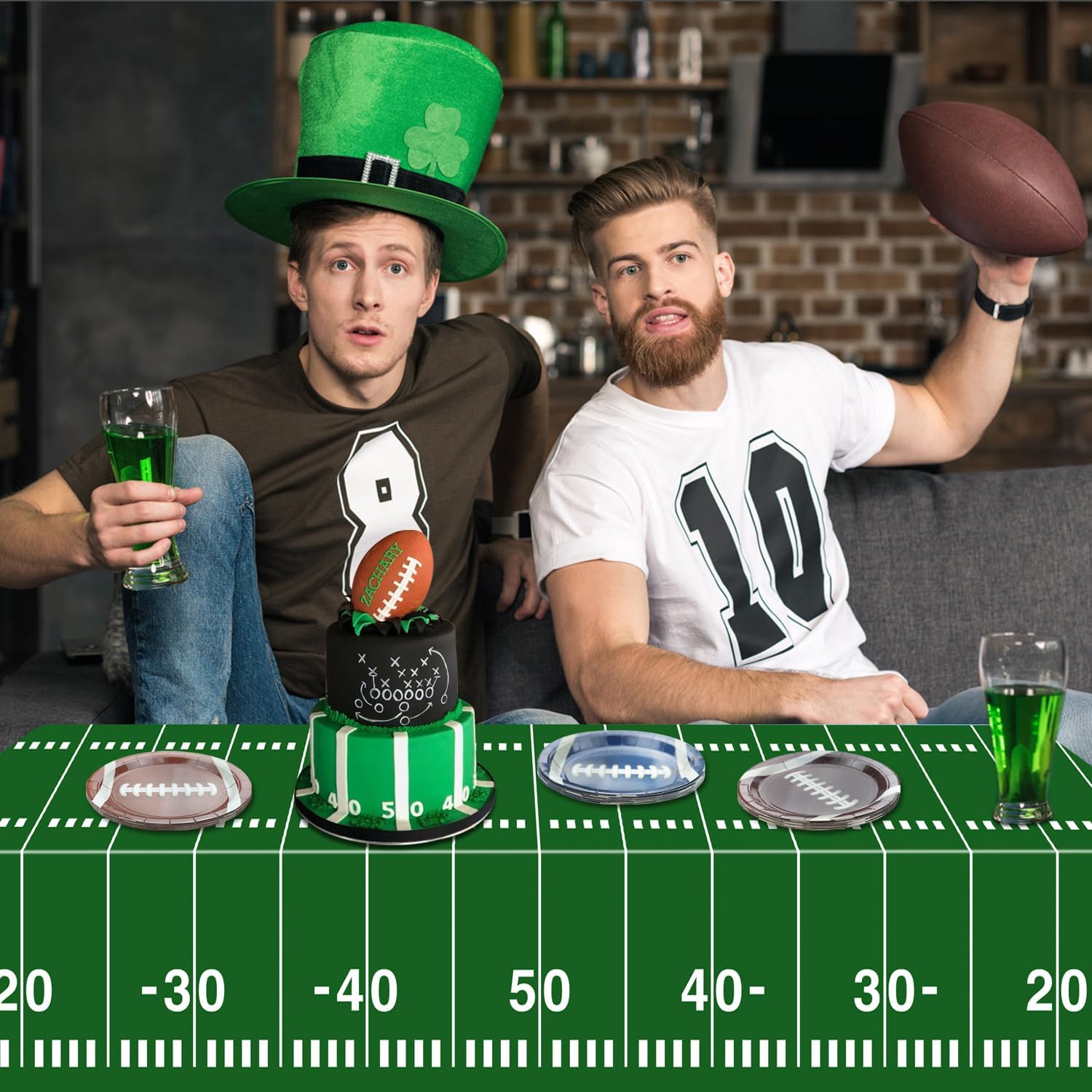 4Pcs Football Tablecloths 54x108 Inch Green Field Covers for Parties