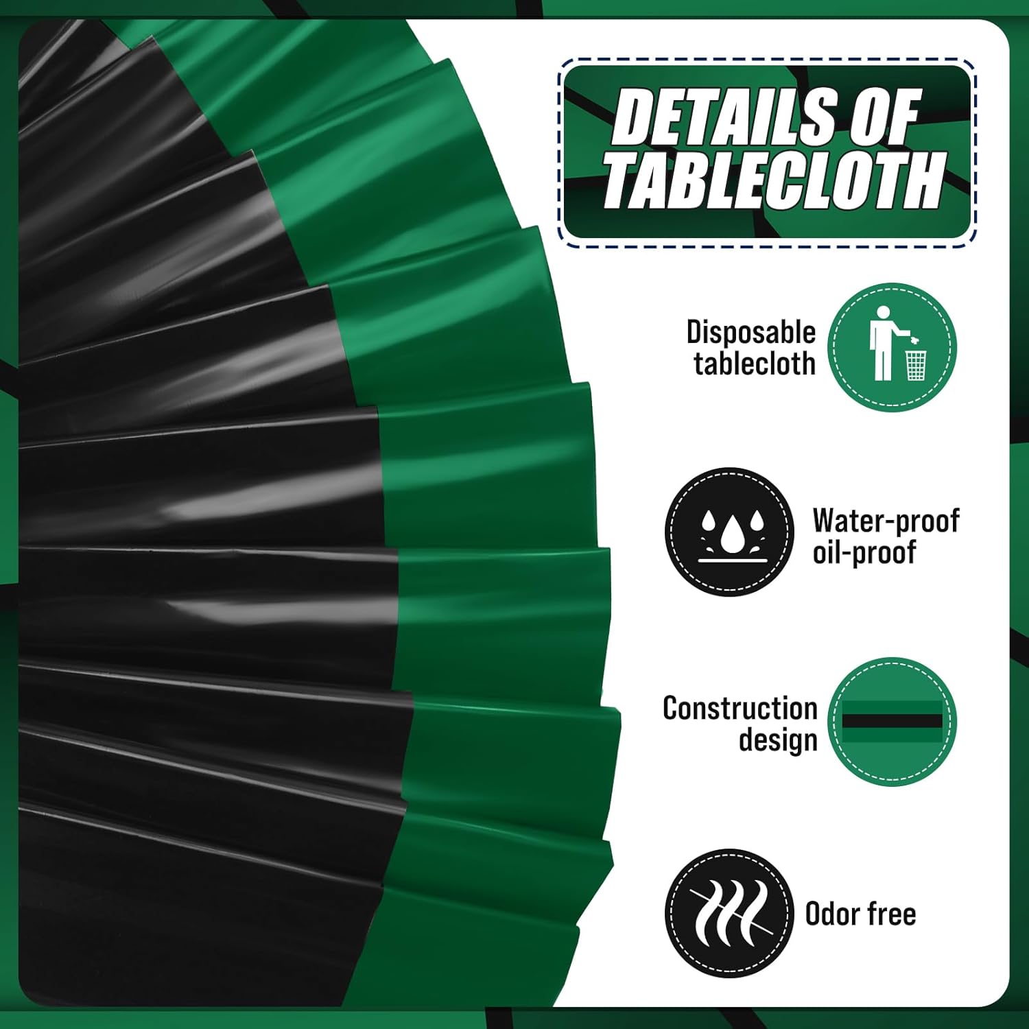 VitalCozy 3 Pack Plastic Table Runner Green and Black