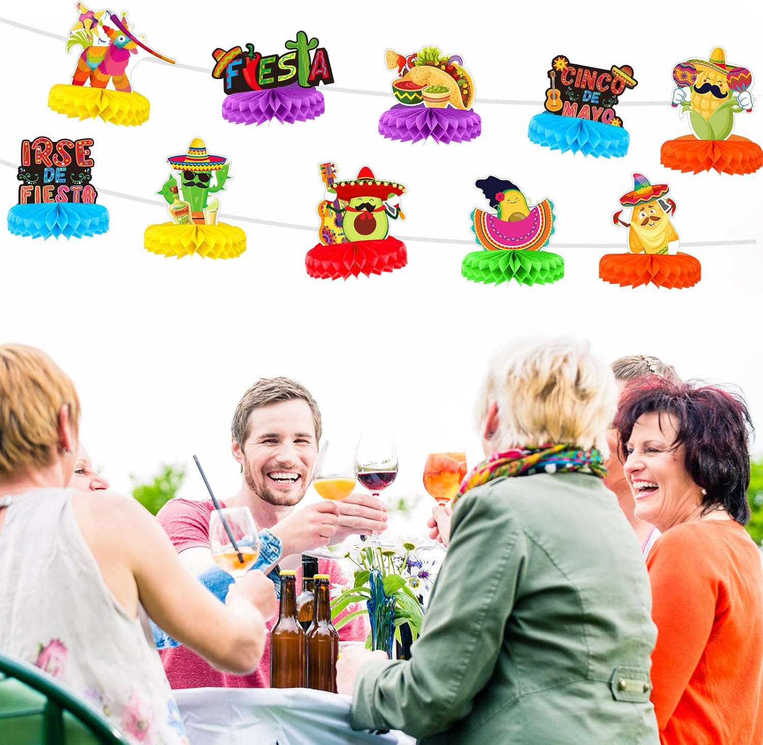 Qilery 12 Pcs Honeycomb Table Centerpiece Mexican Fiesta Decor