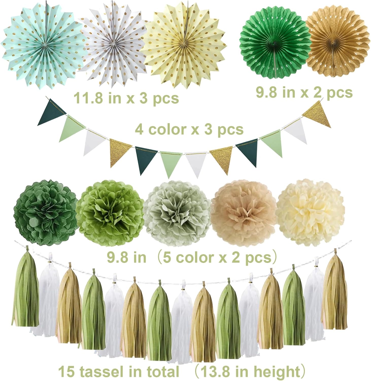 Sage Green Retro Party Decorations Set