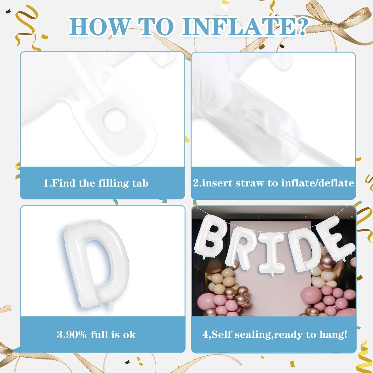 40 Inch White BRIDE Letter Balloons for Wedding Decorations