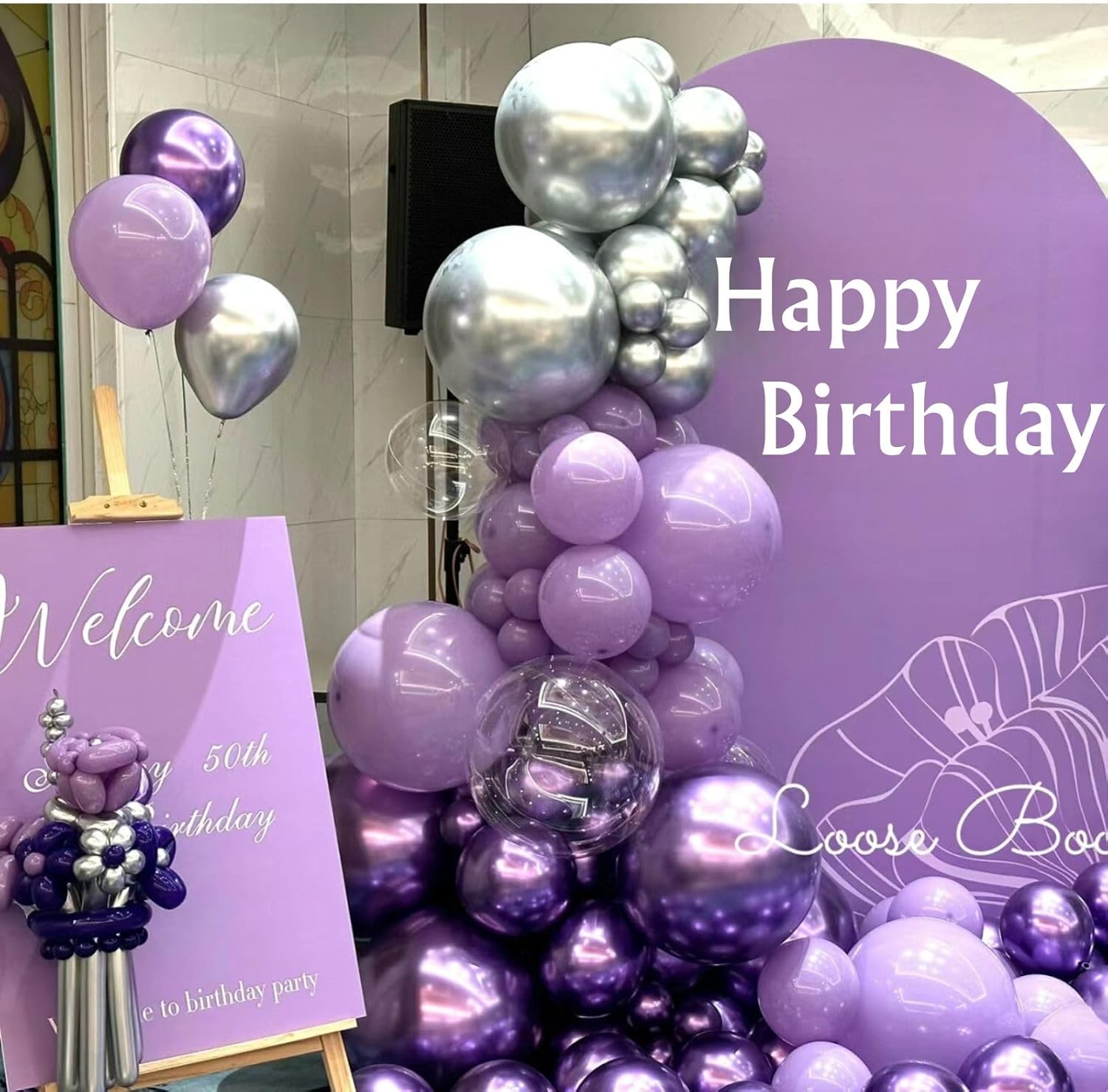FunHot 60Pcs 12 Inch Metallic Silver and Purple Balloons Set