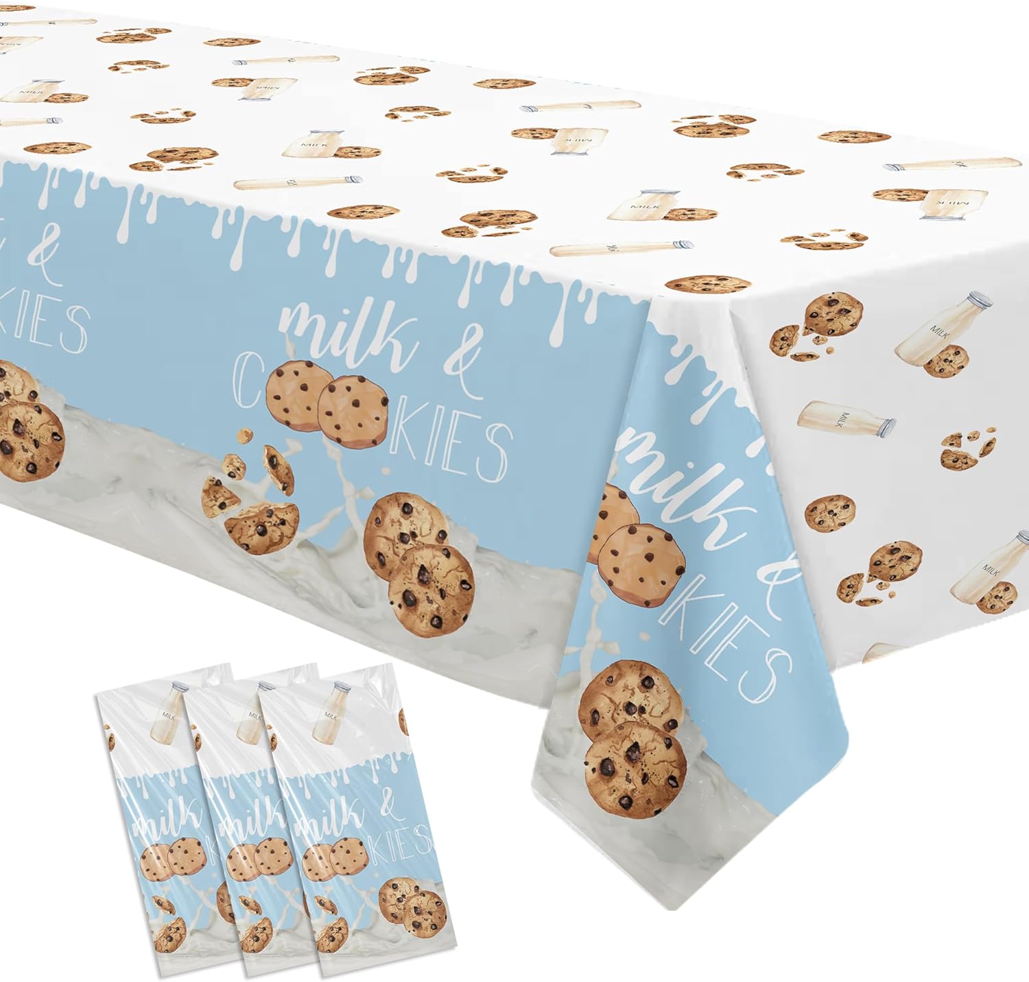 Milk and Cookies Birthday Tablecloth 3pcs 86x55in