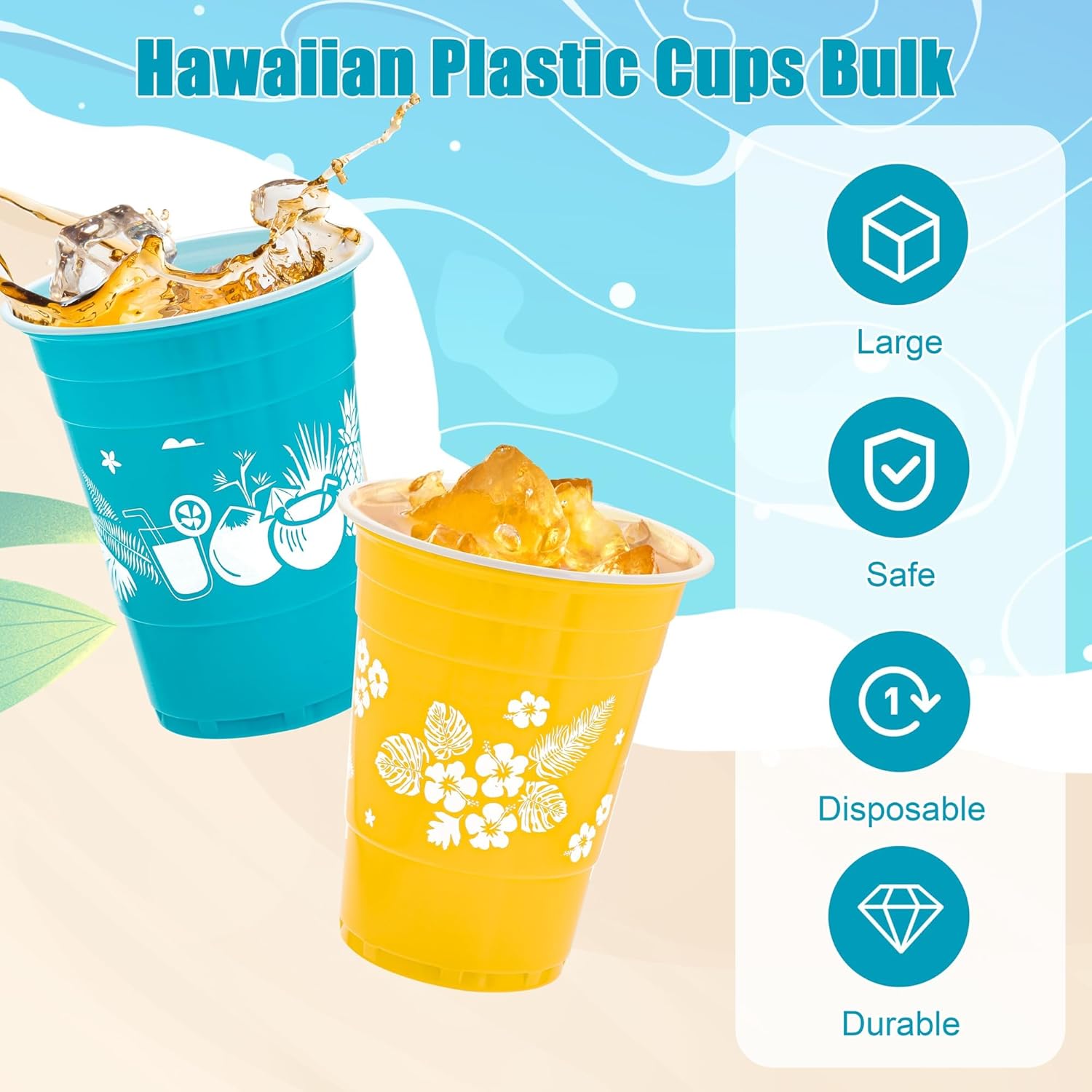 60 Piece Tropical Luau Cups for Parties