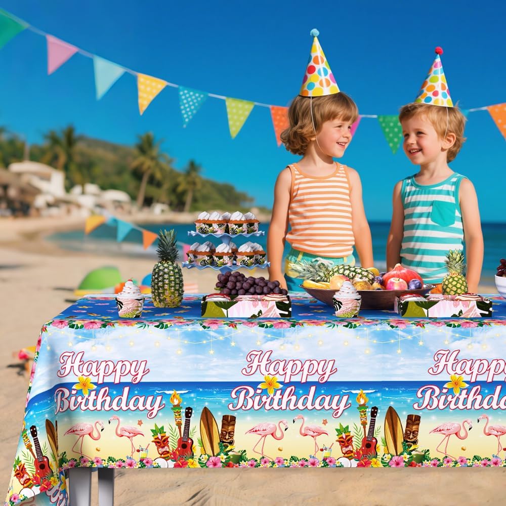 3 Pack Tropical Luau Birthday Tablecloths 54x108 Inch