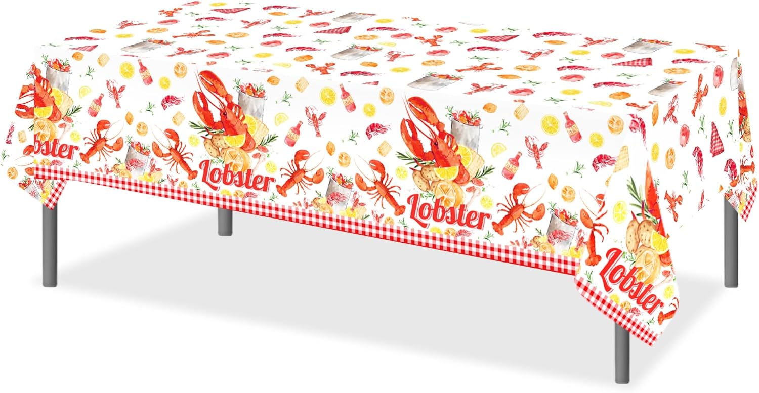 Lide Road 2Pcs Lobster Themed Tablecloth for Crawfish Boil Party