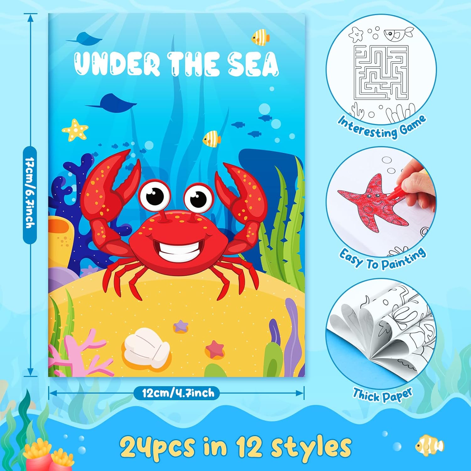BenLouis Ocean Animals Mini Coloring Books 24 Pcs
