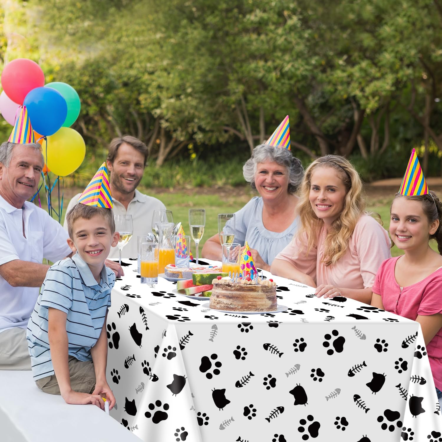 4 Pack Cat Tablecloth with Paw Print and Bone Design