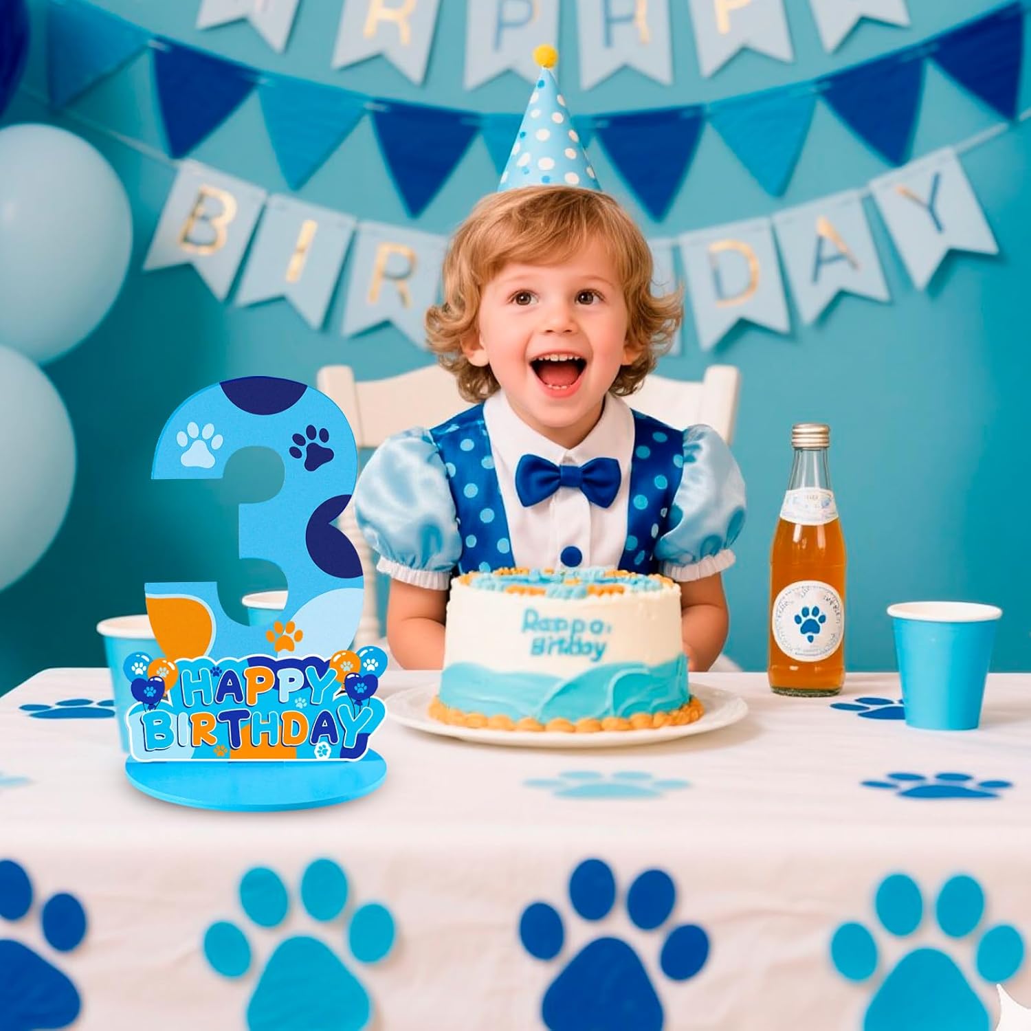 Dog Paw 3rd Birthday Party Decorations Number Sign Centerpiece