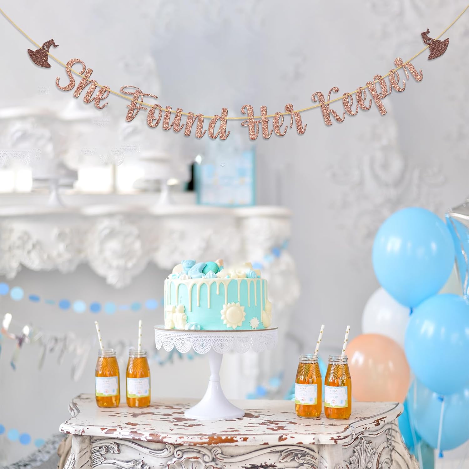She Found Her Keeper Rose Gold Glitter Banner