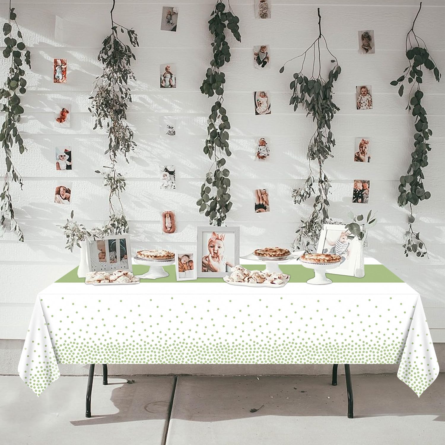 4Pcs Sage Green Tablecloths - 86x51 Rectangular Dot Covers for Home Parties