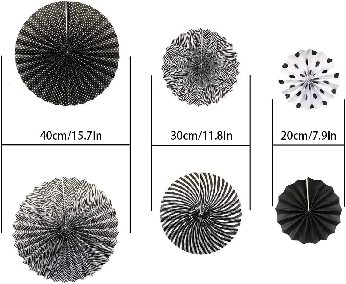 24 Pcs Colorful Hanging Paper Fans Set Black
