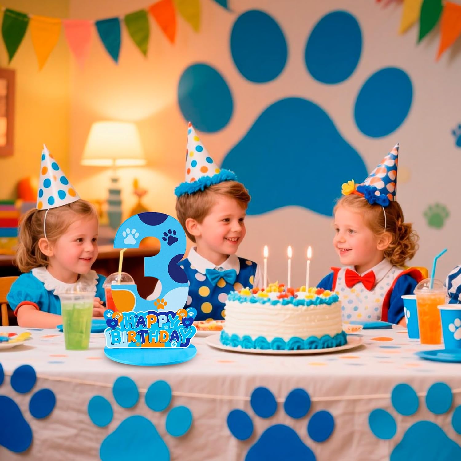 Dog Paw 3rd Birthday Party Decorations Number Sign Centerpiece