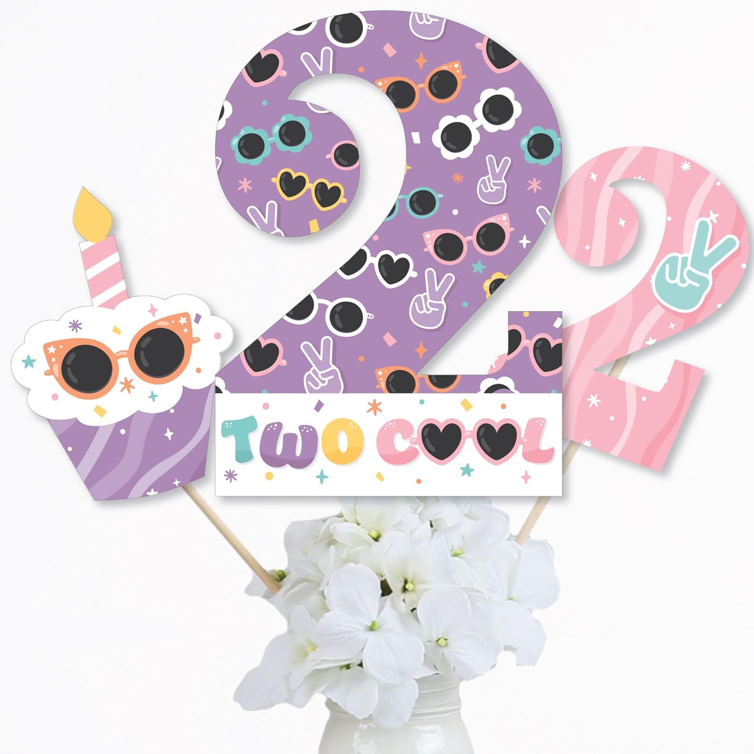 Big Dot of Happiness Two Cool Girl Birthday Centerpiece Sticks