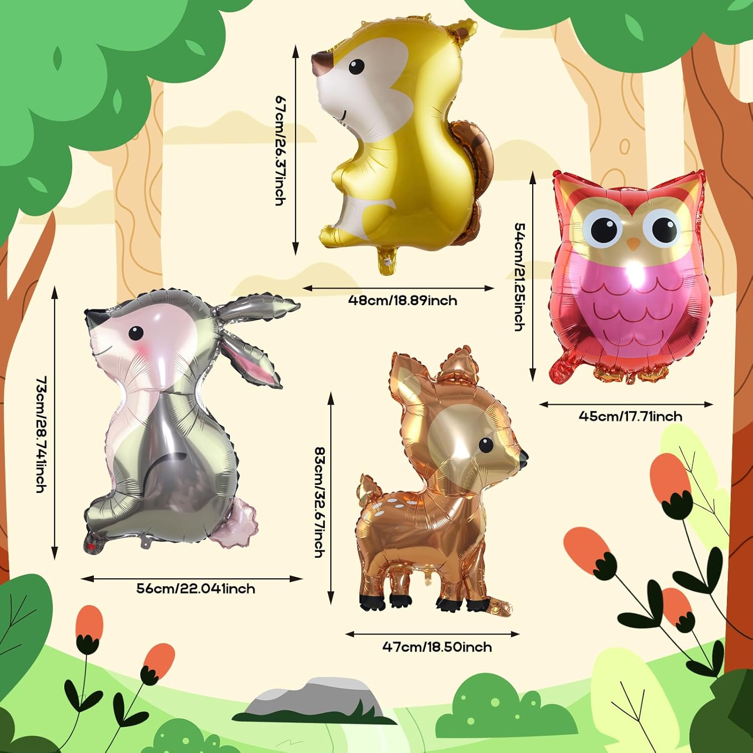 9pcs Jumbo Woodland Animal Balloon Set for Baby Shower and Birthday Party