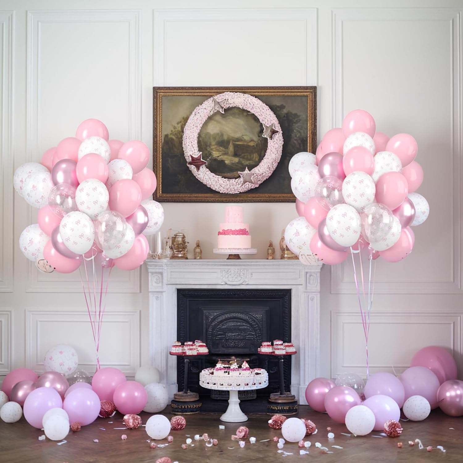 Bow Balloons 50Pcs 12 Inches Pink White Clear Balloons for Birthday Parties