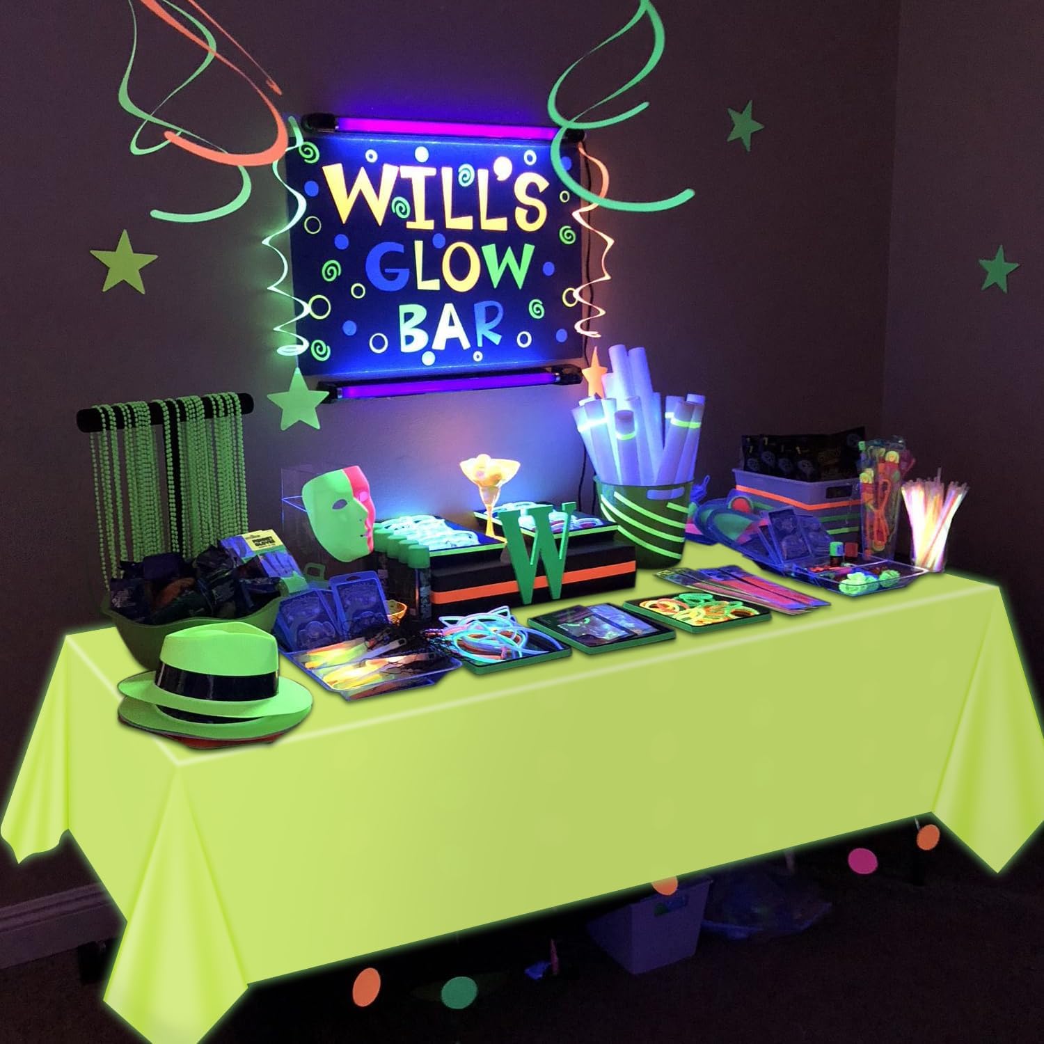 Neon Table Cloths 4 Pcs Yellow Glow in the Dark for Parties