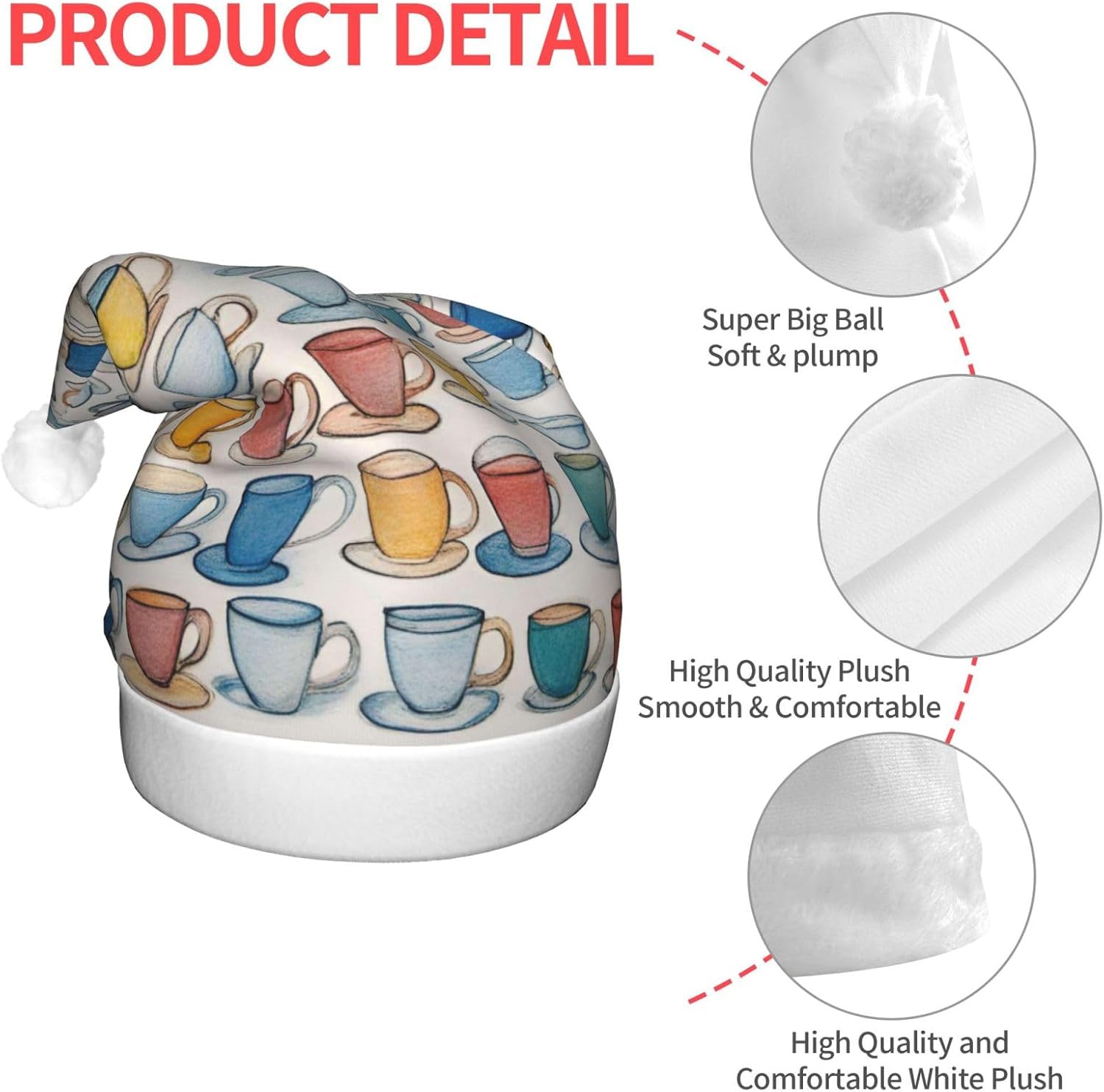 QINZHENG LED Christmas Hat with Teapots and Cups Print