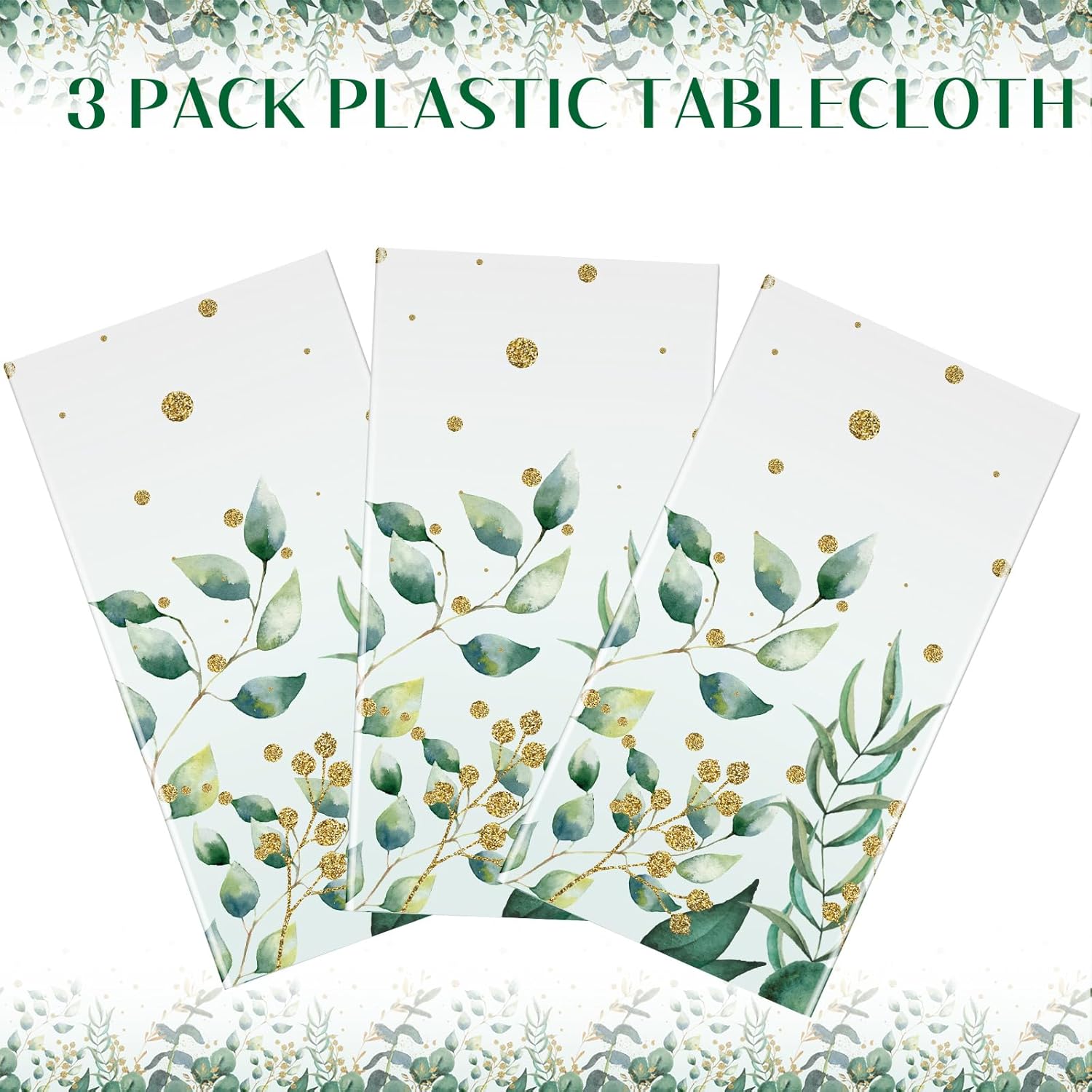 Irenare 3 Pcs Sage Green Plastic Tablecloth for Baby Shower