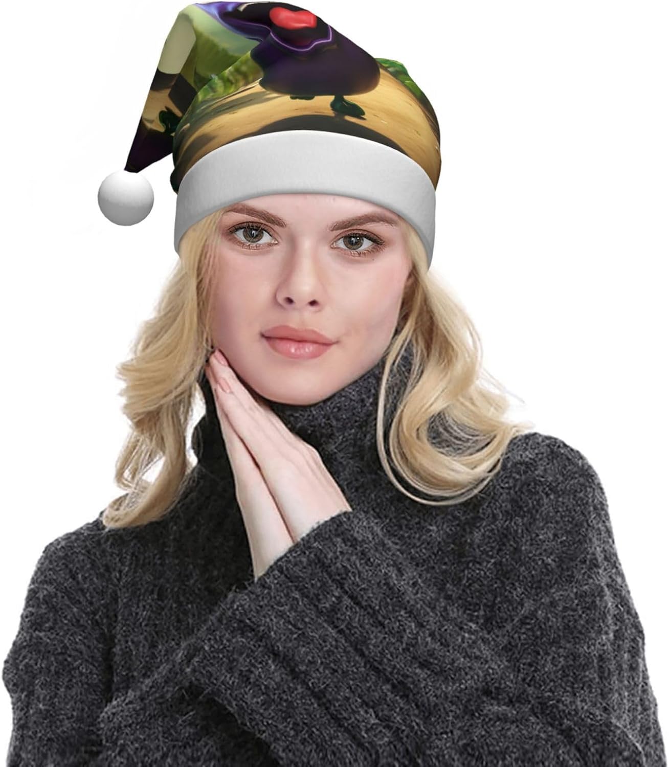 QinZheng Cartoon Eggplant Santa Hat for Women