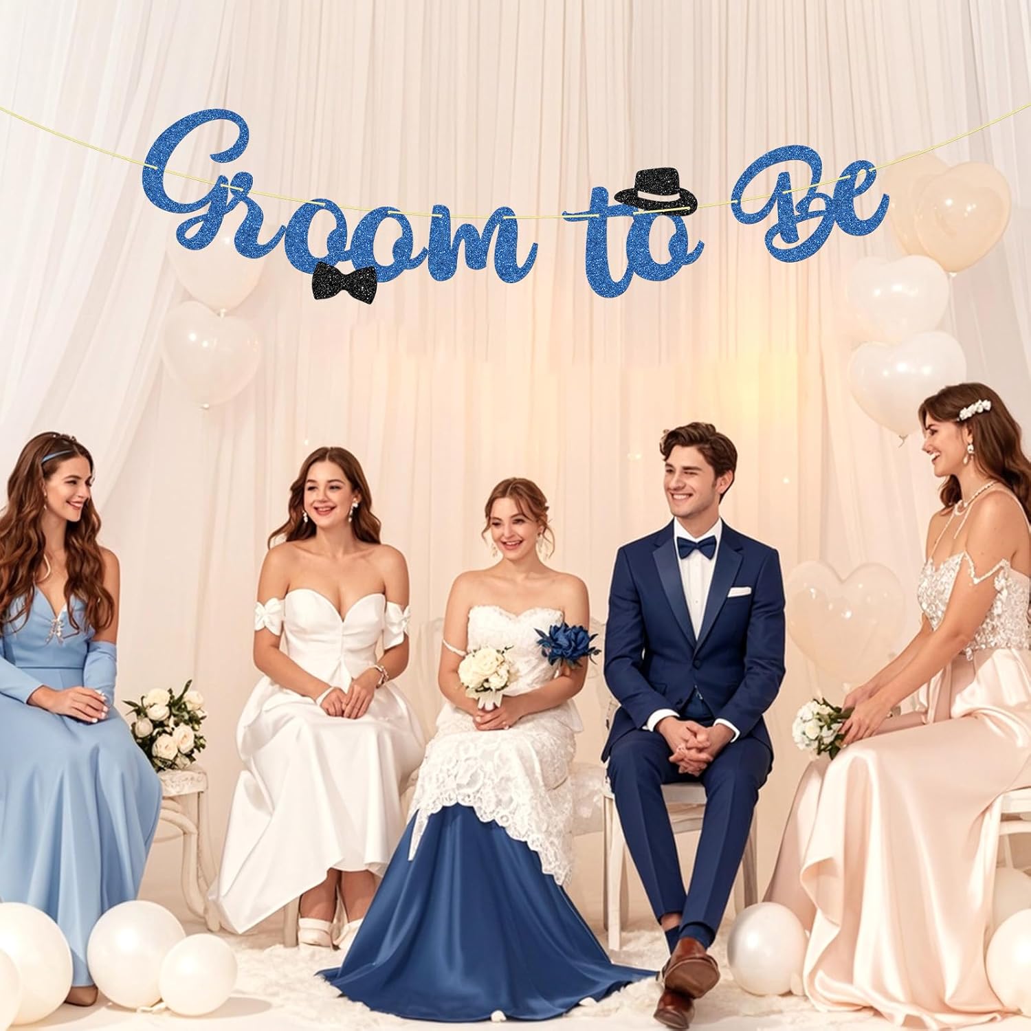 WeBenison Groom to Be Banner Blue Glitter