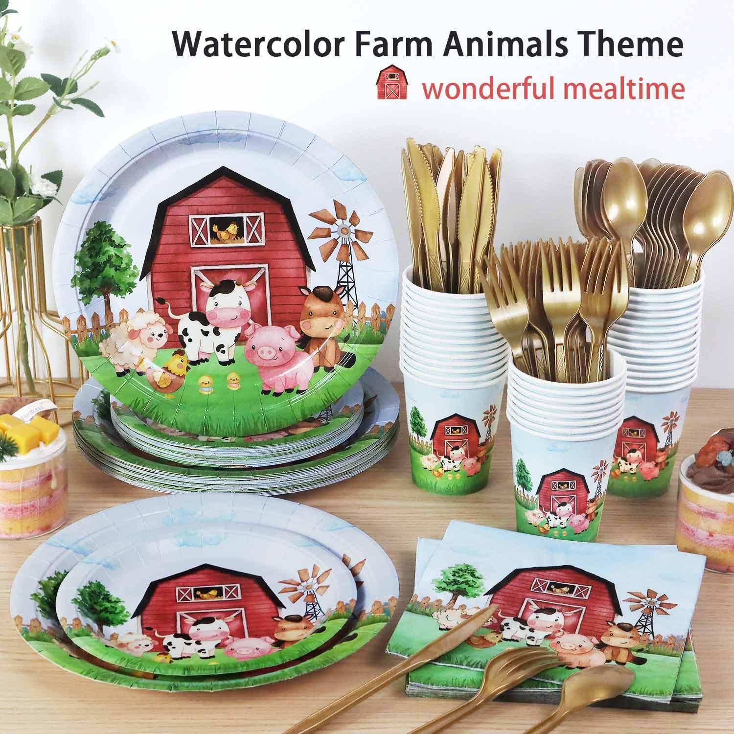 175 Pcs Farm Birthday Plates Set for 25 Guests