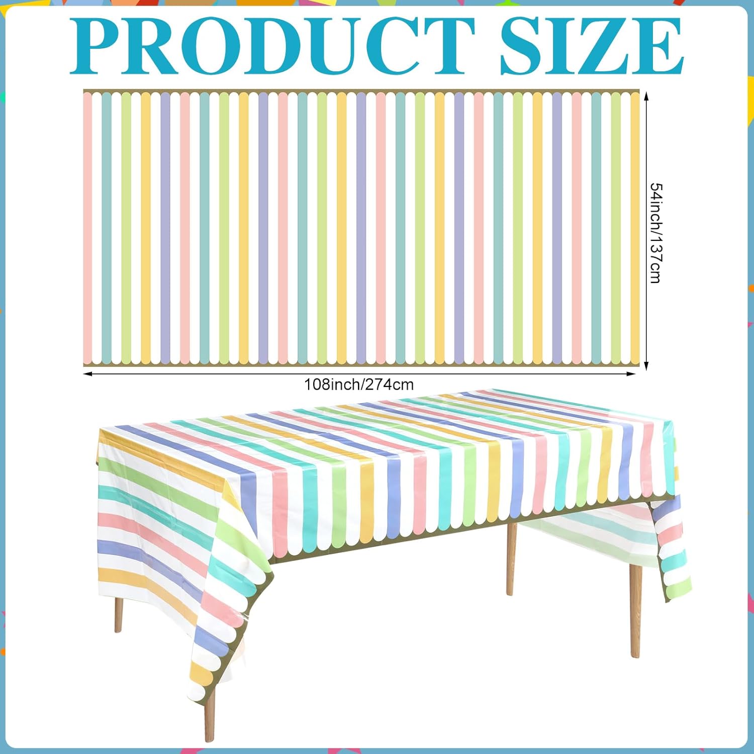 Oudain 3 Pcs Pastel Rainbow Table Cover 54x102 Inch
