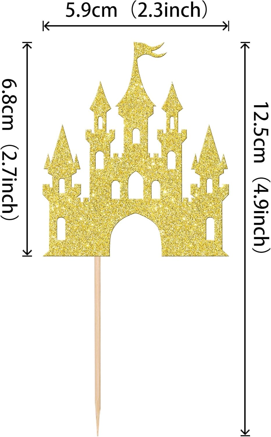 24 pcs Princess Castle Cupcake Toppers Gold