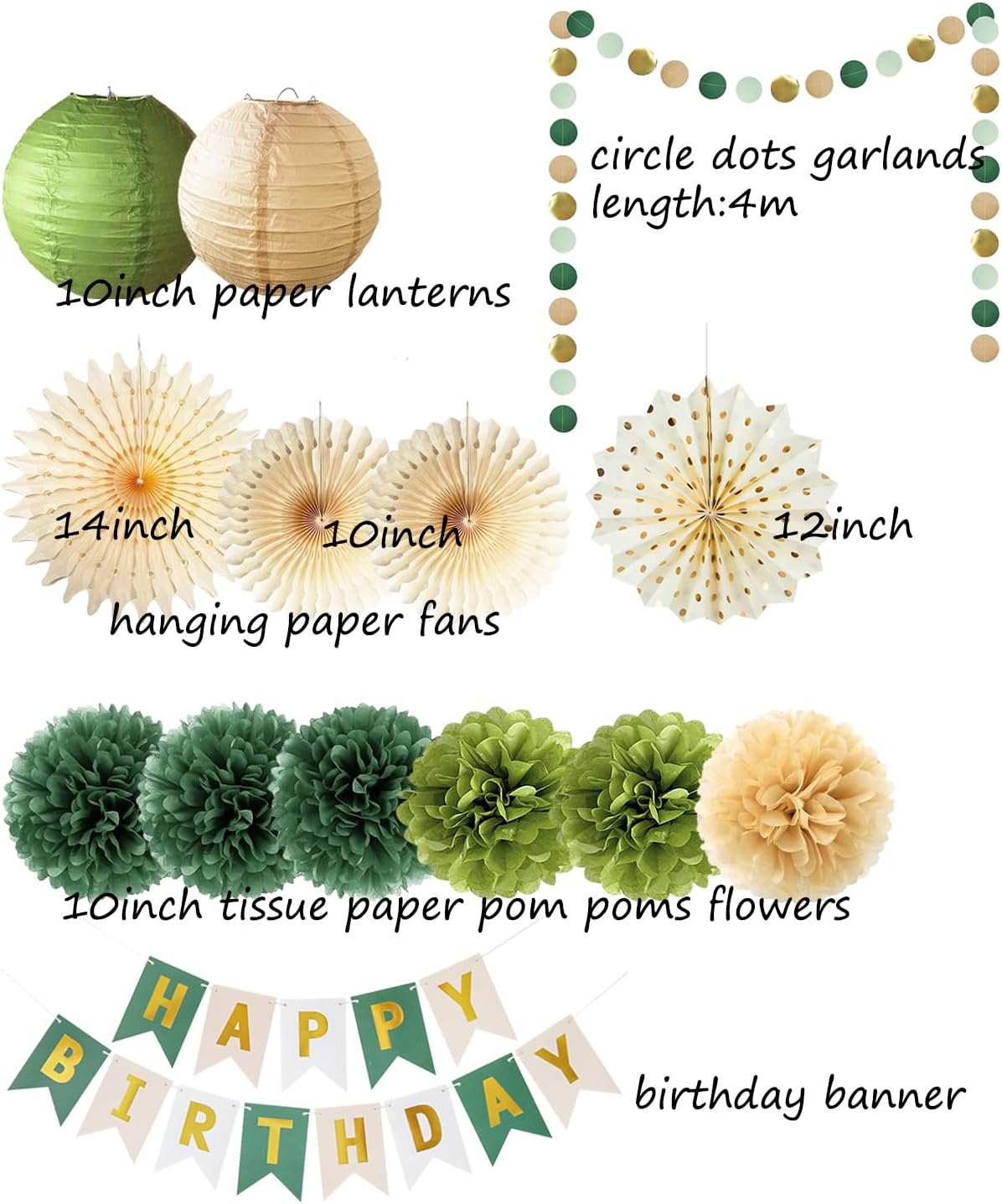 Olive Green Birthday Decorations Set