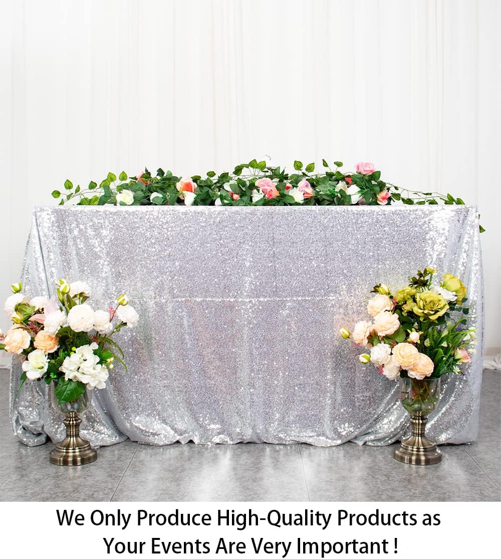 ShiDianYi 50x72 Inch Silver Sequin Tablecloth