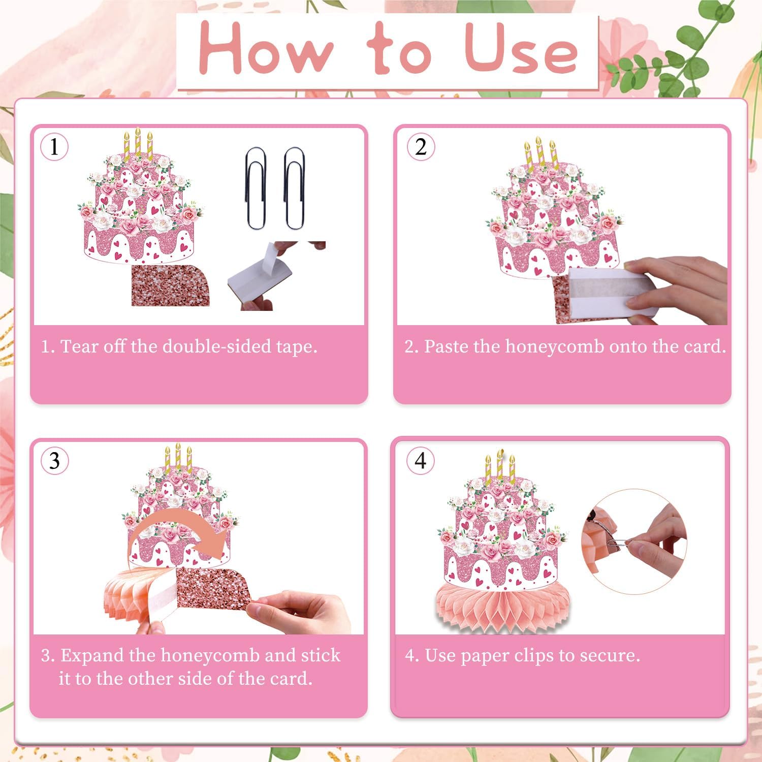 Pink Flower Birthday Decorations 8PCS Centerpiece Set