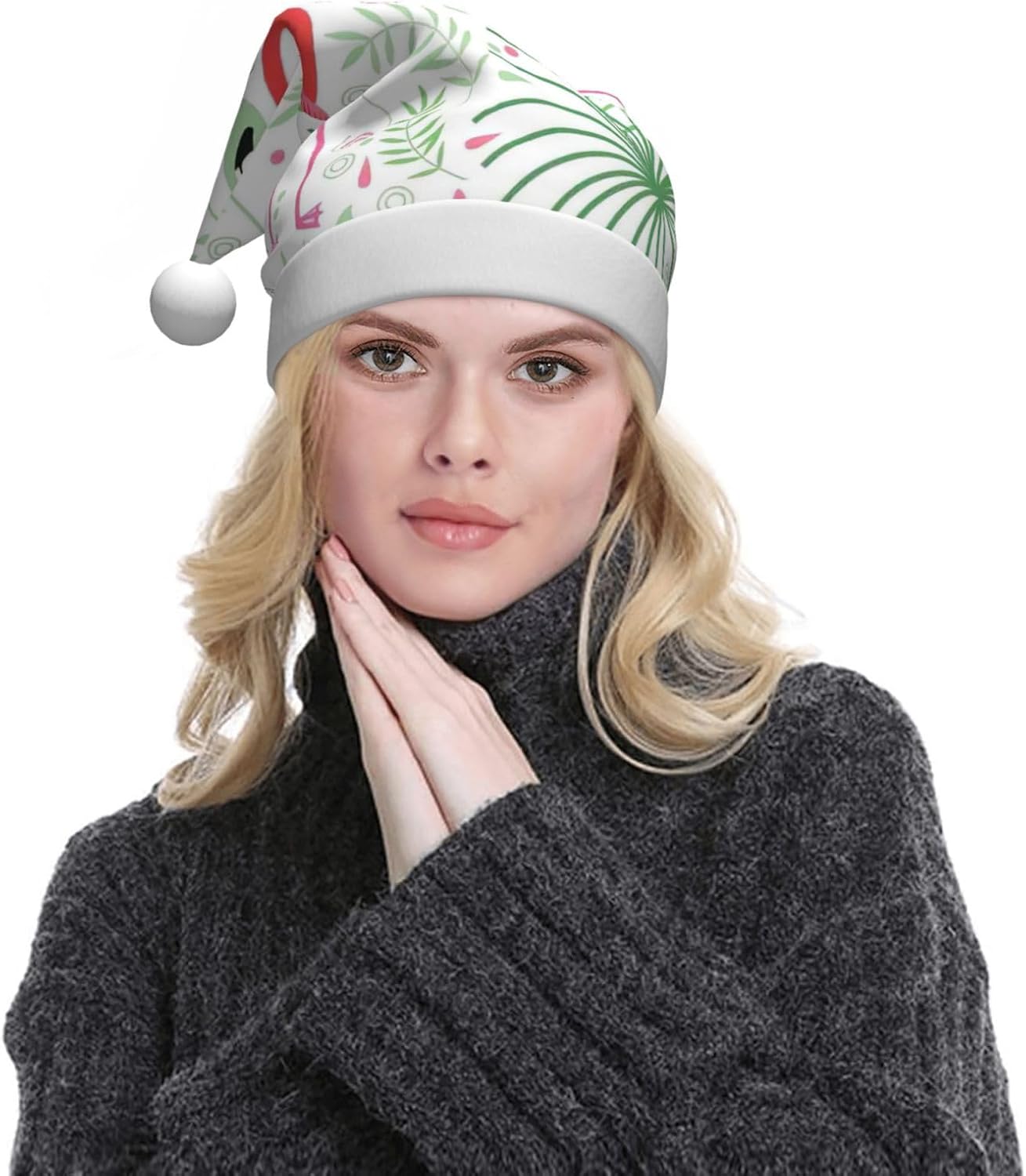 QINZHENG Floral Flamingo Santa Hat Personalized Christmas Headwear