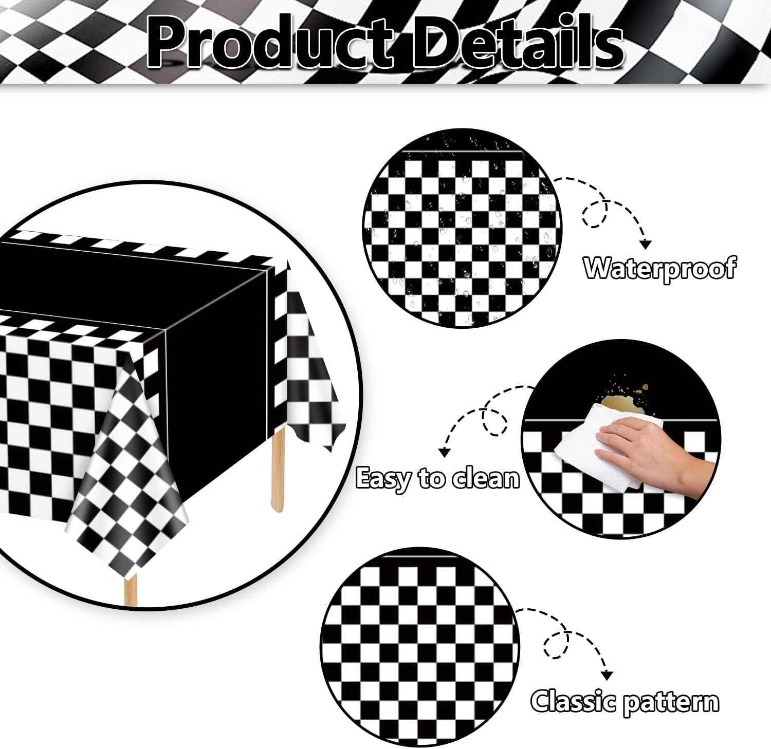 4 Pcs Checkered Race Car Tablecloths for Birthday Parties