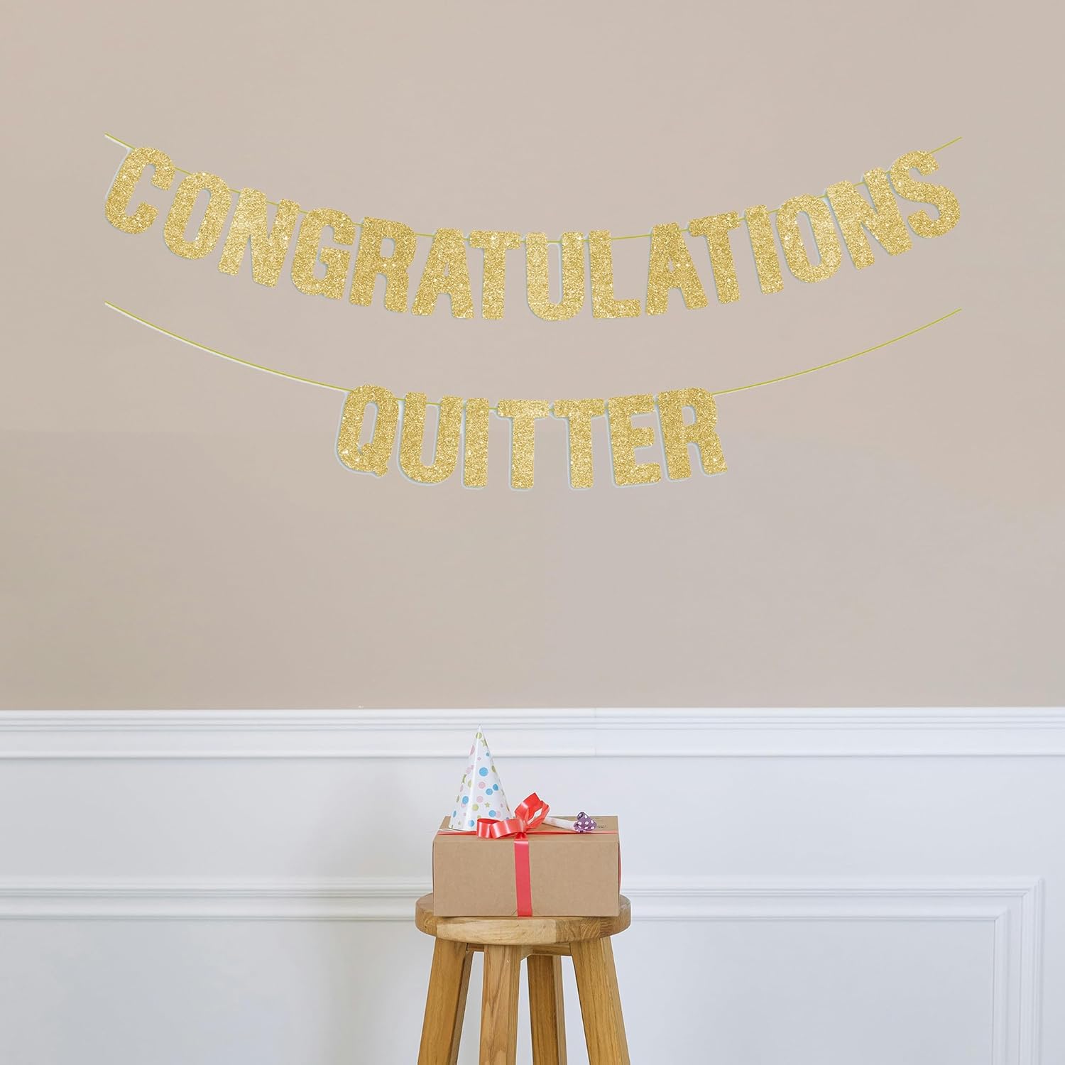 Pre Strung Congratulations Quitter Banner - Gold Glitter