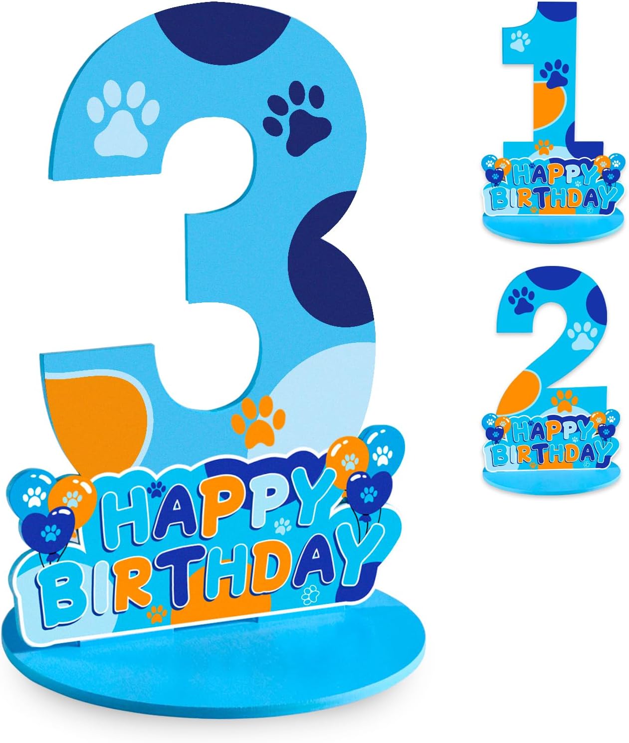 Dog Paw 3rd Birthday Party Decorations Number Sign Centerpiece