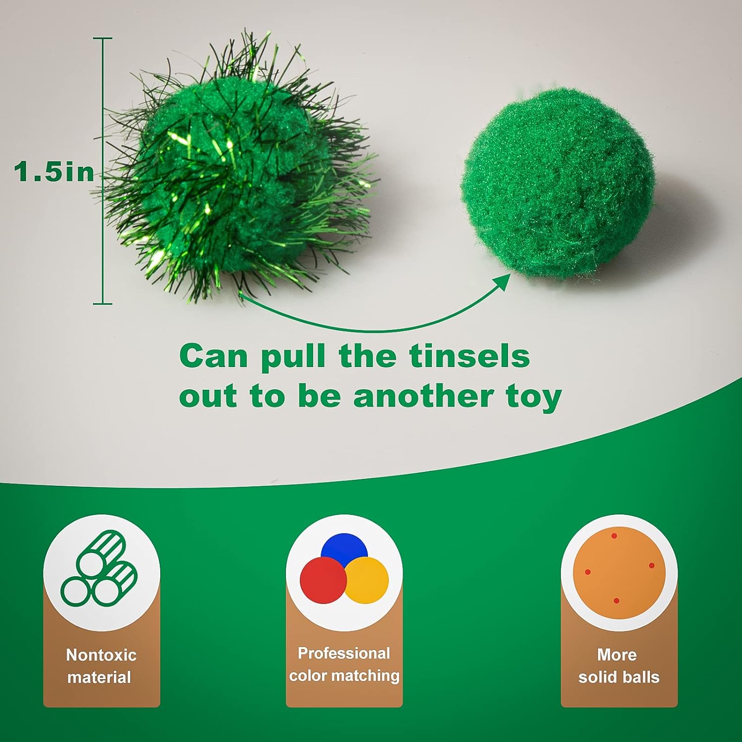 VAPKER 30 Piece 15 Inch Green Sparkle Balls Cat Toy