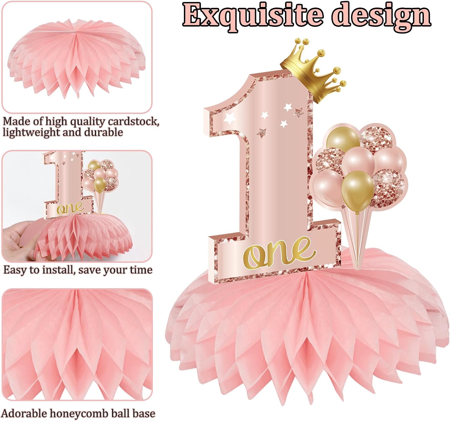 10Pcs 1st Birthday Decor Honeycomb Centerpieces for Baby Girls