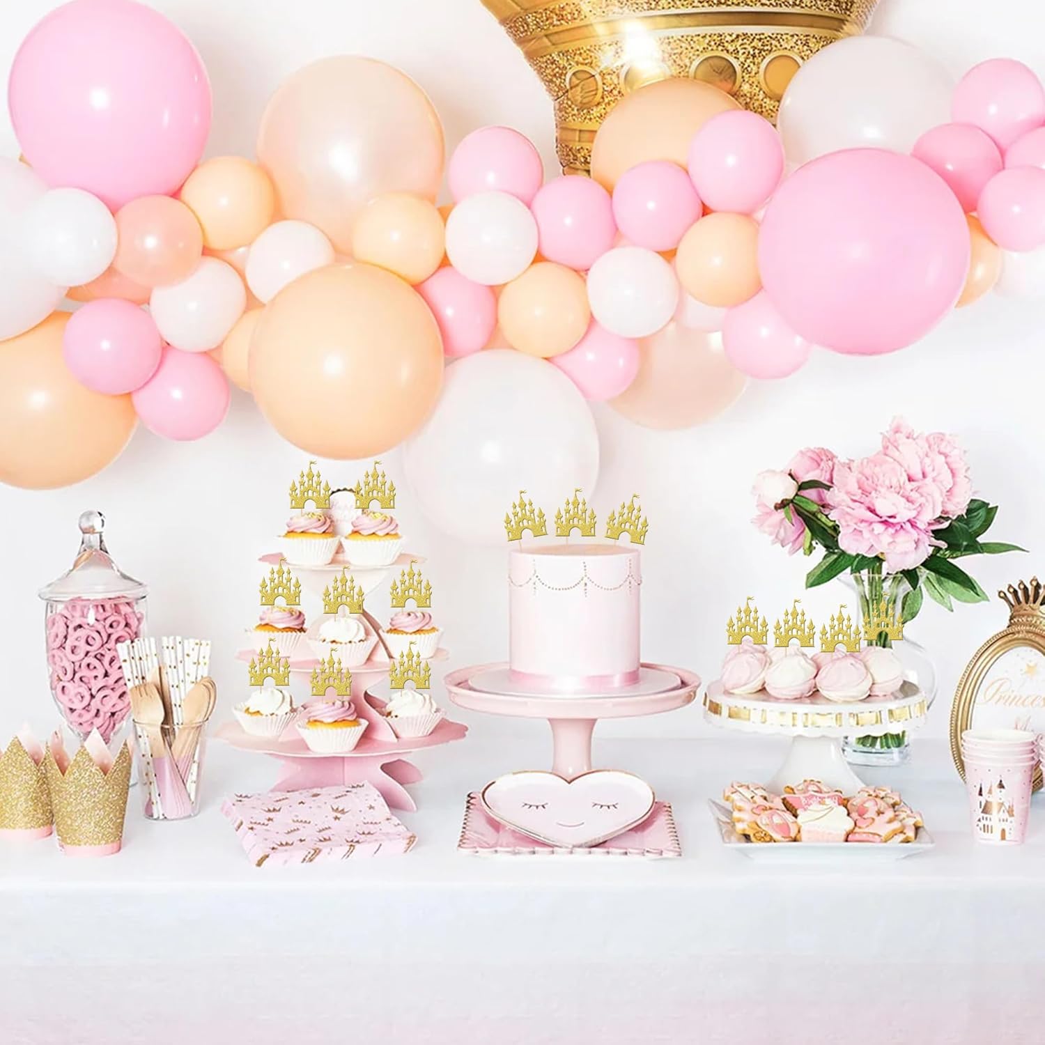24 pcs Princess Castle Cupcake Toppers Gold