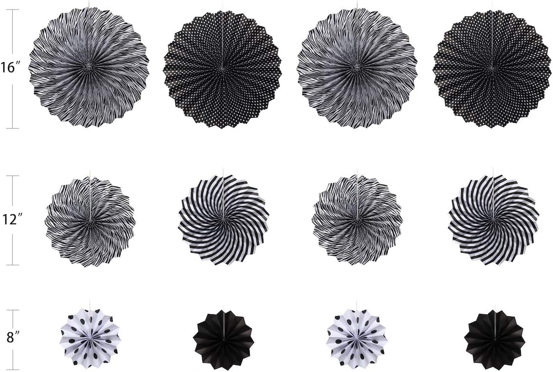 ONUPGO Black Paper Fan Party Decor Set 12PCS