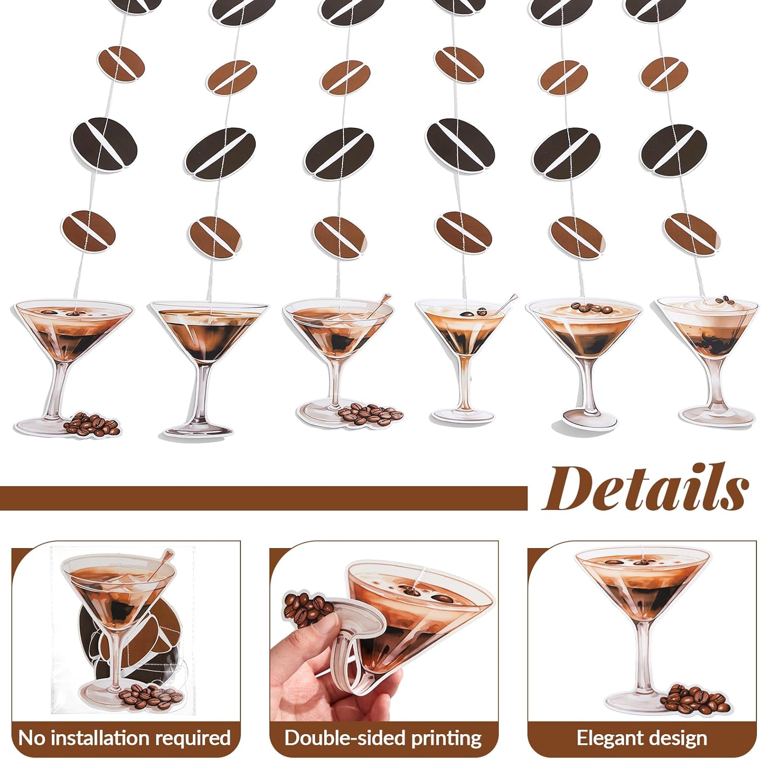 Yeaqee 6 Pcs Espresso Martini Garland Banners