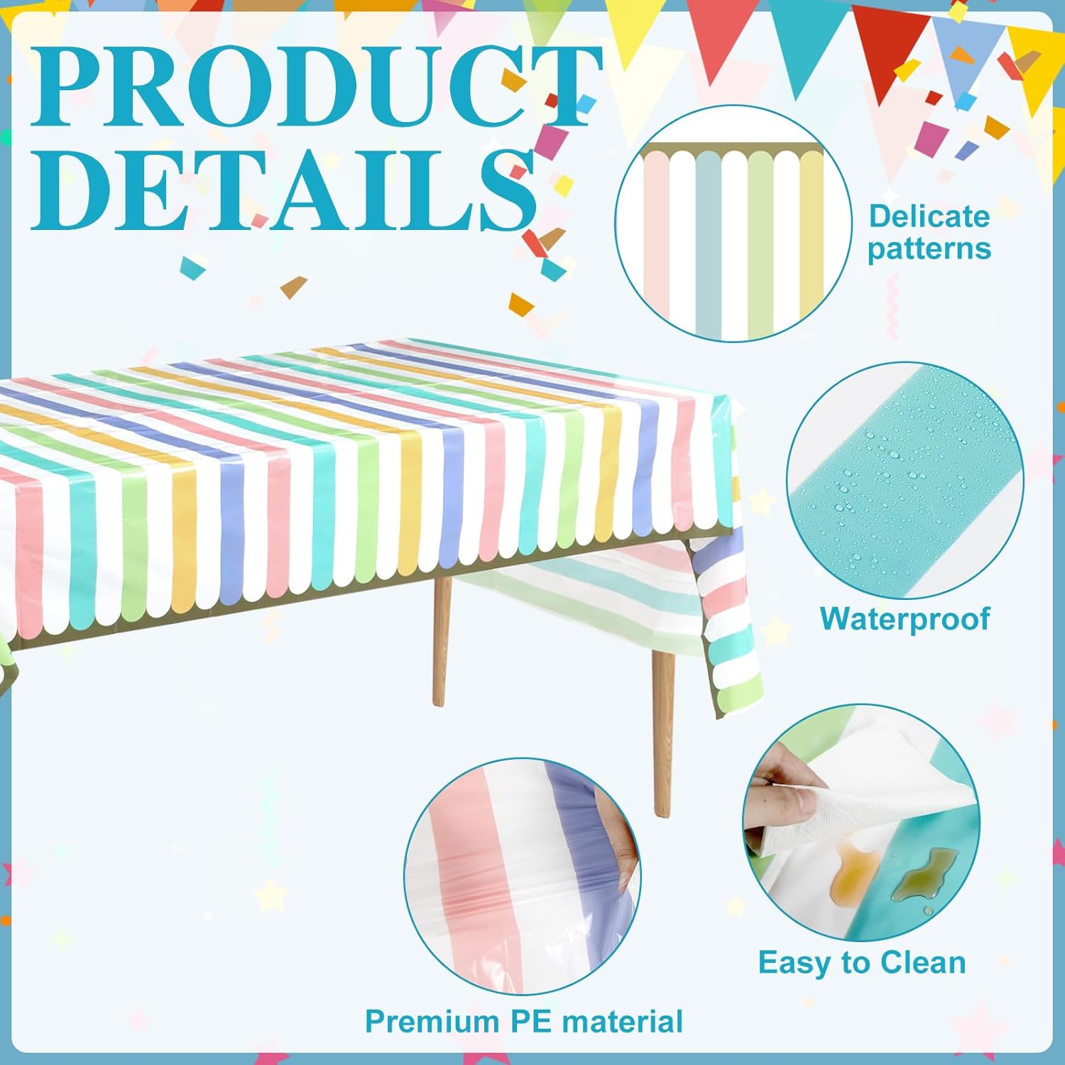 Oudain 3 Pcs Pastel Rainbow Table Cover 54x102 Inch