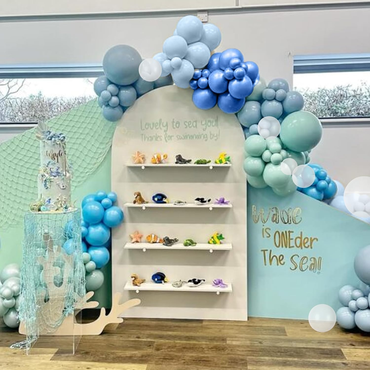 Ocean Themed Party Balloons 12 Inches Blue Green White Clear Metallic