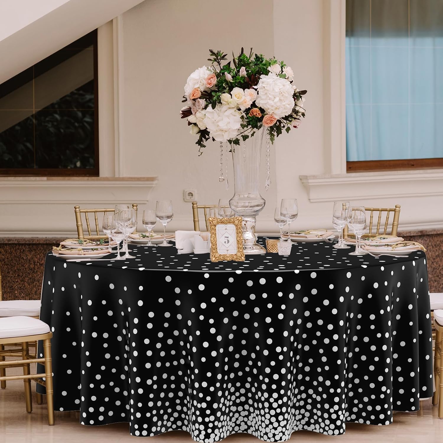 Newwiee 84 Inch Round Dot Tablecloth Set of 3