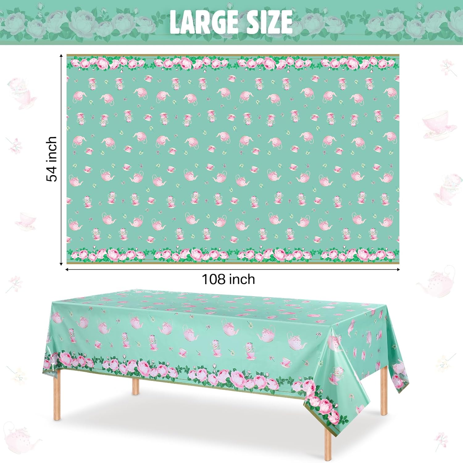 Tatuo 3 Pcs Floral Tea Party Tablecloths 54x108 Inch