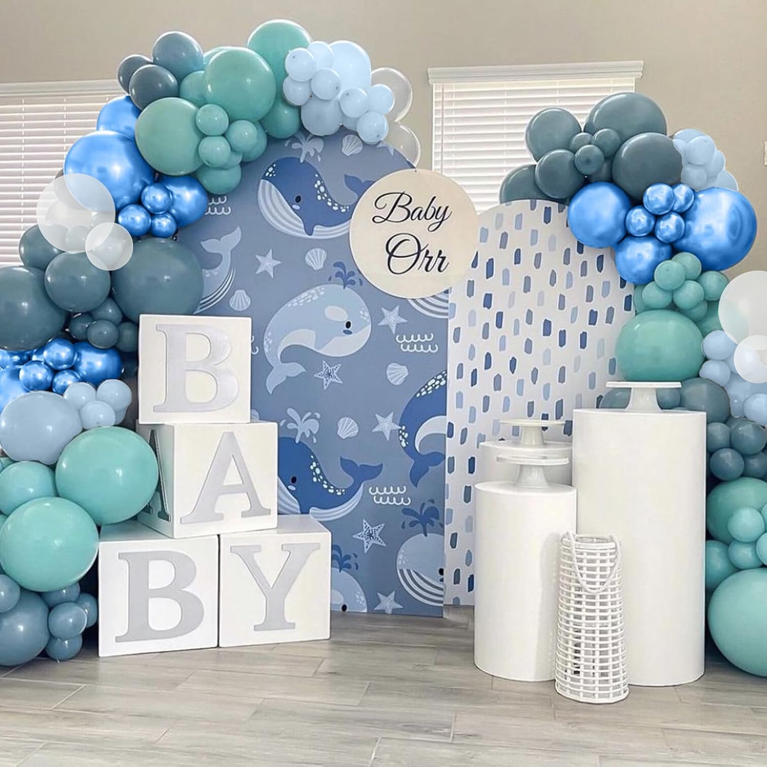 Ocean Themed Party Balloons 12 Inches Blue Green White Clear Metallic