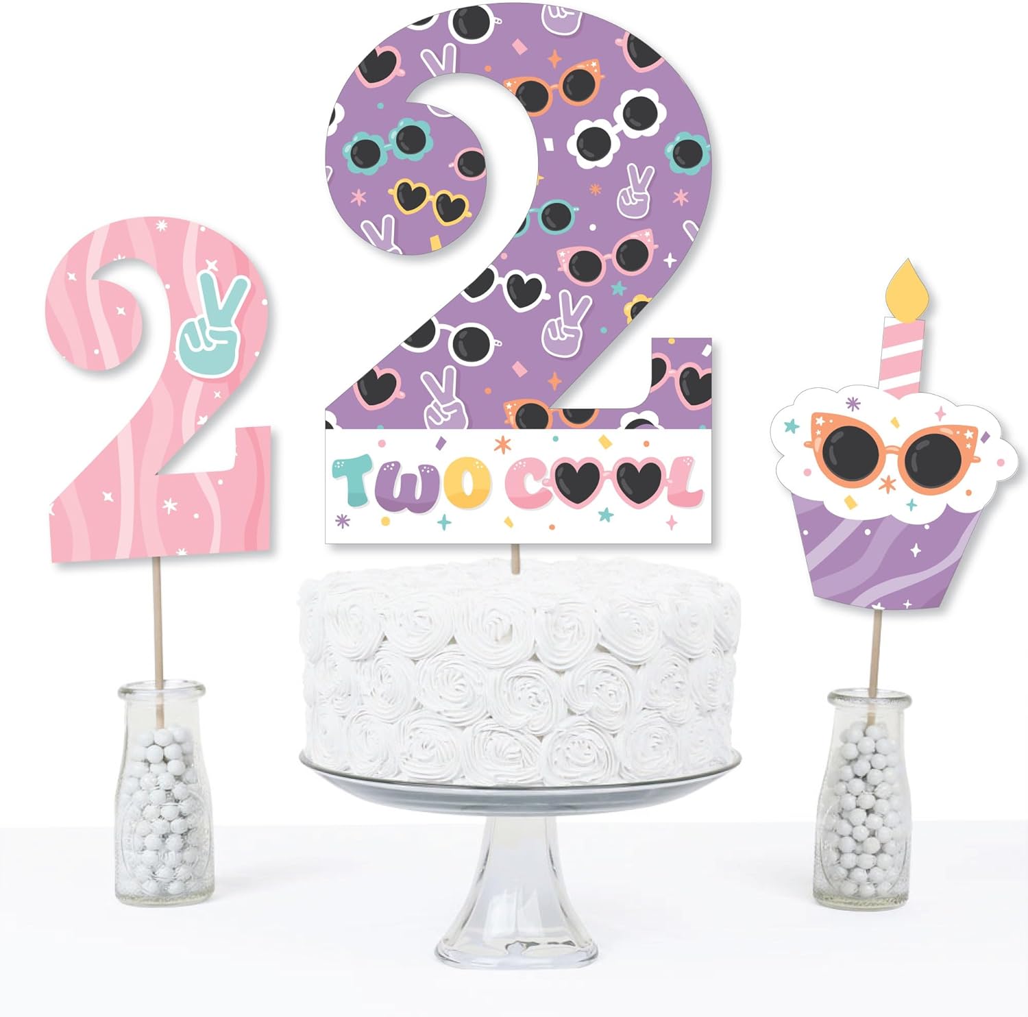 Big Dot of Happiness Two Cool Girl Birthday Centerpiece Sticks