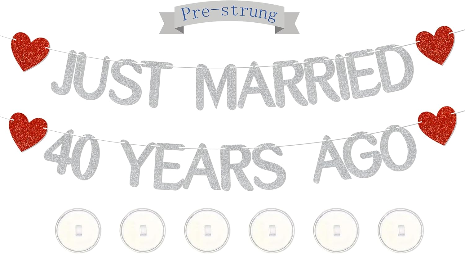 Just Married 40 Years Ago Glitter Banner with Adhesive Hooks