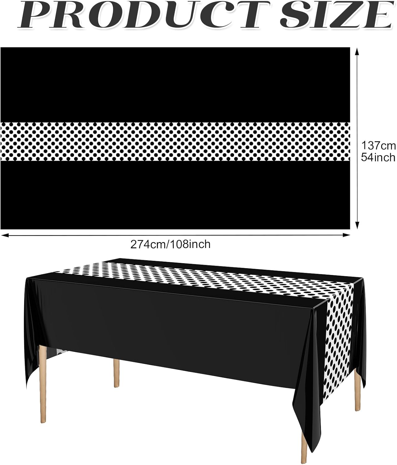 3 Pcs Black and White Polka Dot Tablecloths for Rectangular Tables