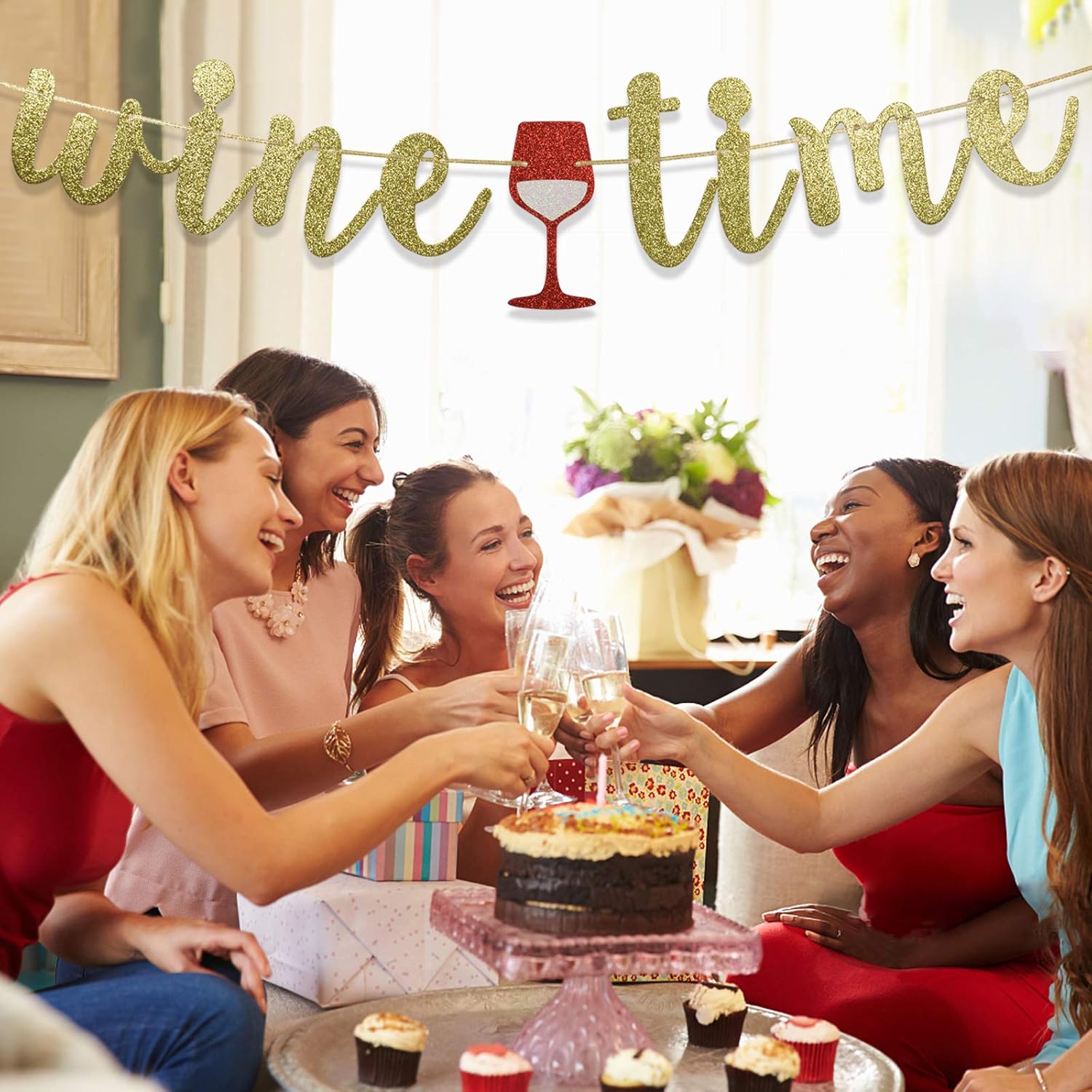 Glitter Wine Time Banner for Wine Whisky Parties